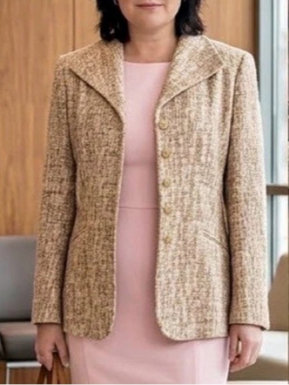 Talbots Women's Textured Blazer Brown Beige Size 14P Like New